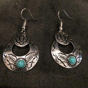 Turquoise Etched Silver Earrings